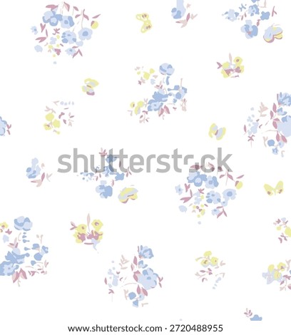 Romantic Summer Seamless floral pattern, liberty ditsy print with small hand drawn flowers. Delicate botanical design tiny simple flowers, leaves, mini bouquets in abstract. Vector illustration.