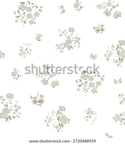 Romantic Summer Seamless floral pattern, liberty ditsy print with small hand drawn flowers. Delicate botanical design tiny simple flowers, leaves, mini bouquets in abstract. Vector illustration.