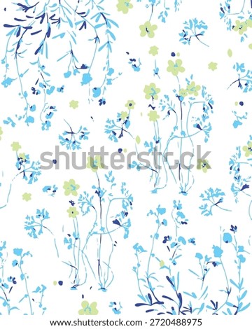 Romantic Summer Seamless floral pattern, liberty ditsy print with small hand drawn flowers. Delicate botanical design tiny simple flowers, leaves, mini bouquets in abstract. Vector illustration.