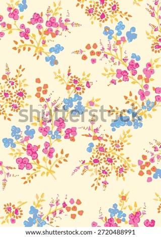 Romantic Summer Seamless floral pattern, liberty ditsy print with small hand drawn flowers. Delicate botanical design tiny simple flowers, leaves, mini bouquets in abstract. Vector illustration.