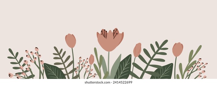 Romantic summer spring flowers banner tulips wedding invitation birthday card pastel colors