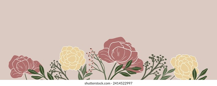 Romantic summer spring flowers banner chrysanthemum peony t wedding invitation birthday card pastel colors
