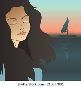 Romantic sunset. Artistic vector illustration.