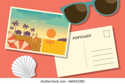 Romantic sunset postcard