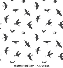 romantic swallow bird vector doodle silhouette illustration hand drawn silhouette seamless pattern
