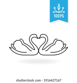 Romantic swan couple vector symbol. Love, wedding, romance illustration.