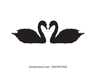 romantic swan silhouette pair forming a heart shape love symbol vector illustration on white background