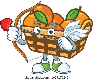 A romantic sweet basket oranges Cupid with arrow and wings