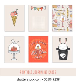 Romantic sweet cards, notes, stickers, labels, tags with cute decorative illustrations. Template for scrapbooking, wrapping, notebooks, notebook, diary, decals, school accessories.