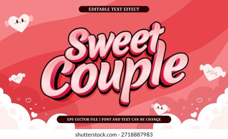 Diseño editable del efecto del texto de la pareja dulce romántica con los tonos rosados suaves y los corazones adorables, perfecto para los proyectos creativos y las celebraciones amorosos