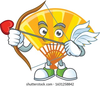 A romantic sweet gold chinese folding fan Cupid with arrow and wings