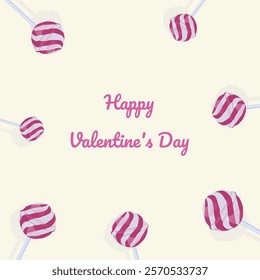 A romantic and sweet postcard. With love, Valentine's Day, February 14th, cute candy pictures as a gift.