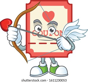 A romantic sweet red love coupon Cupid with arrow and wings