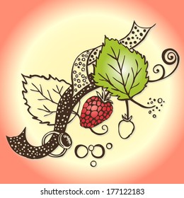 Romantic sweet vintage illustration - original sketch motive with raspberry, dotted ribbon and ancient ring. Ideal for girls' or women's world.
