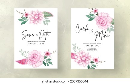 romantic sweet watercolor pink floral wedding invitation card