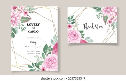 romantic sweet watercolor pink floral wedding invitation card