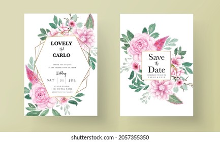 romantic sweet watercolor pink floral wedding invitation card