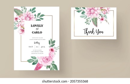 romantic sweet watercolor pink floral wedding invitation card