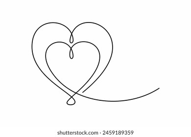 Romantic symbol of two hearts become one. Continuous hand drawing of two hearts icon.