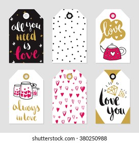 Romantic Tags Collection Vector Hand Drawn: vector de stock (libre de ...