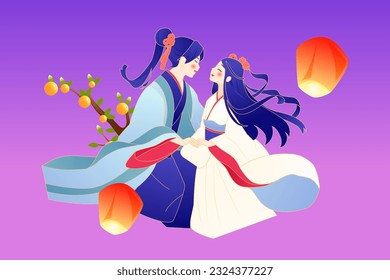 Romantic Tanabata Cowherd and Weaver Girl Magpie Bridge Meeting