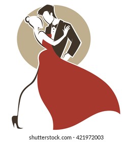 romantic tango, man and woman, wedding greeting card