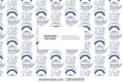 Romantic Tea Time Sketch Clipart Monochrome Background. Retro-inspired kitchen clipart collection  perfect for culinary branding, print projects, and home décor designs