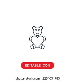 romantic teddy bear editable stroke icon, special valentine's icon