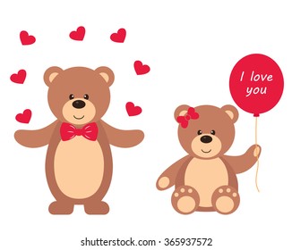 romantic teddy with heart and teddy with balls