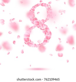 Romantic template of Eight March with falling flower petals blossom. And also includes EPS 10 vector