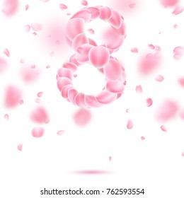 Romantic template of Eight March with falling flower petals blossom. And also includes EPS 10 vector