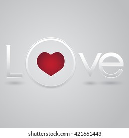 Romantic text love with heart. Vector Love Heart