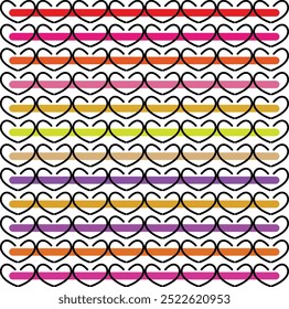 Romantic texture about love and feelings, where there are hearts and colored stripes under them.