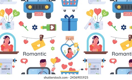 Romantic theme seamless pattern designed with adorable valentine elements 