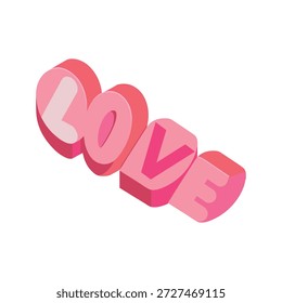 Romántico tres dimensiones corazones de caramelo deletreando el amor aislado en la ilustración de fondo blanco limpio