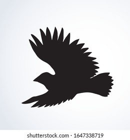 Romantic tiny grace fluffy collurio element on light heaven text space backdrop. Dark ink hand drawn zoo lanius birdie logotype emblem pictogram design in art vintage contour print style. Closeup view