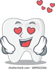Caricatura dental romántica tiene una caída en los ojos enamorados