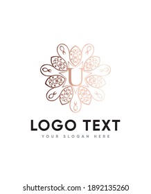 Un toque romántico y bello decorativo monograma tipo de letra U plantilla de logotipo, logotipo vectorial para identidad empresarial y de empresa 