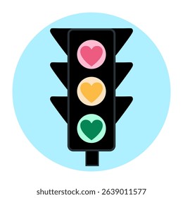 Romantic Traffic Light Concept with Pink Yellow and Green Hearts in Black Frame for Love and Relationship Theme