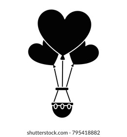 romantic travel in balloon air hot with heart shaped