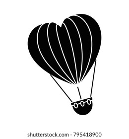 romantic travel in balloon air hot with heart shaped