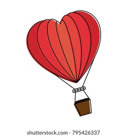 romantic travel in balloon air hot with heart shaped