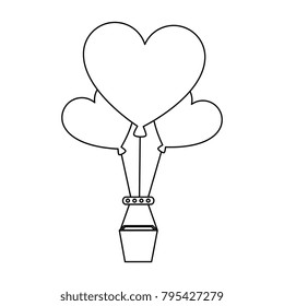 romantic travel in balloon air hot with heart shaped