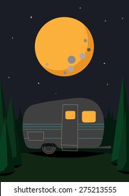 Romantic travel. Camping in full moon night