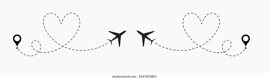 Romantic travel concept. Travel and tourism concept, background with start point, Romantic travel symbol for Valentine's Day. Vector illustration eps10