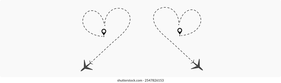 Romantic travel concept. Travel and tourism concept, background with start point, Romantic travel symbol for Valentine's Day. Vector illustration eps10