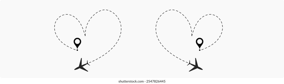 Romantic travel concept. Travel and tourism concept, background with start point, Romantic travel symbol for Valentine's Day. Vector illustration eps10