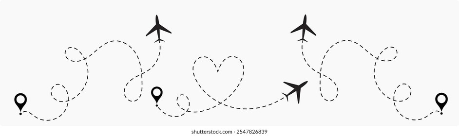 Romantic travel concept. Travel and tourism concept, background with start point, Romantic travel symbol for Valentine's Day. Vector illustration eps10