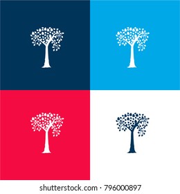 Romantic tree shape with heart shaped leaves four color material and minimal icon logo set in red and blue