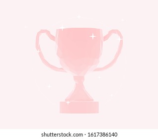 Romantic Trophy Cup on Pink Background. Low Poly Valentines Vector 3D Rendering